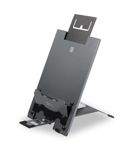BakkerElkhuizen ErgoQ Hybrid Pro Laptopstandaard – schuin vooraanzicht