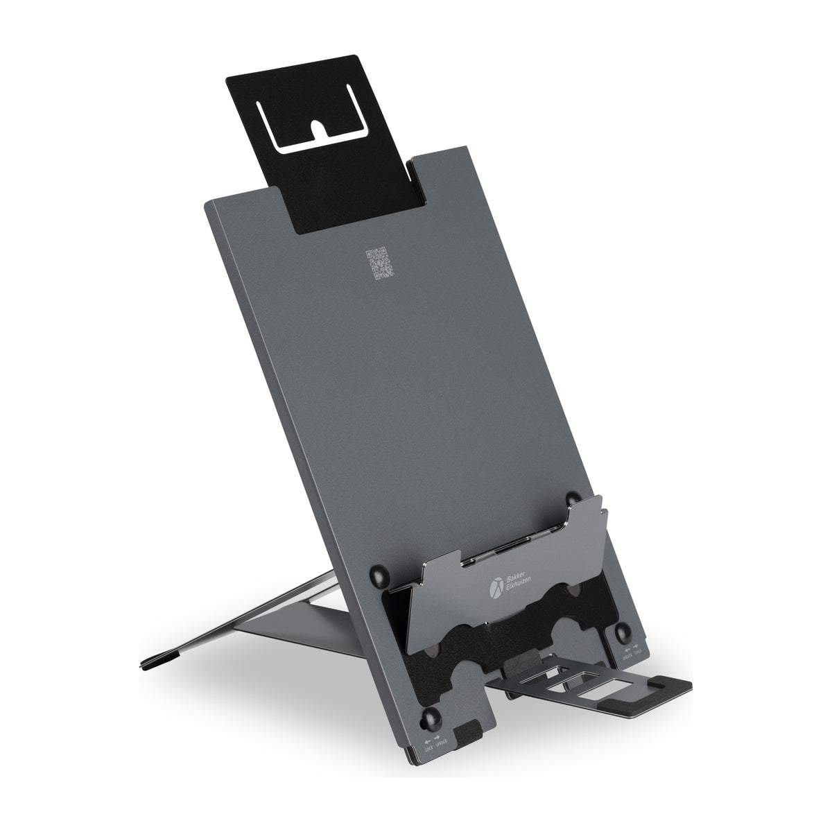 BakkerElkhuizen Ergo-Q Hybrid Pro Laptopstandaard - schuin vooraanzicht vanaf de andere kant
